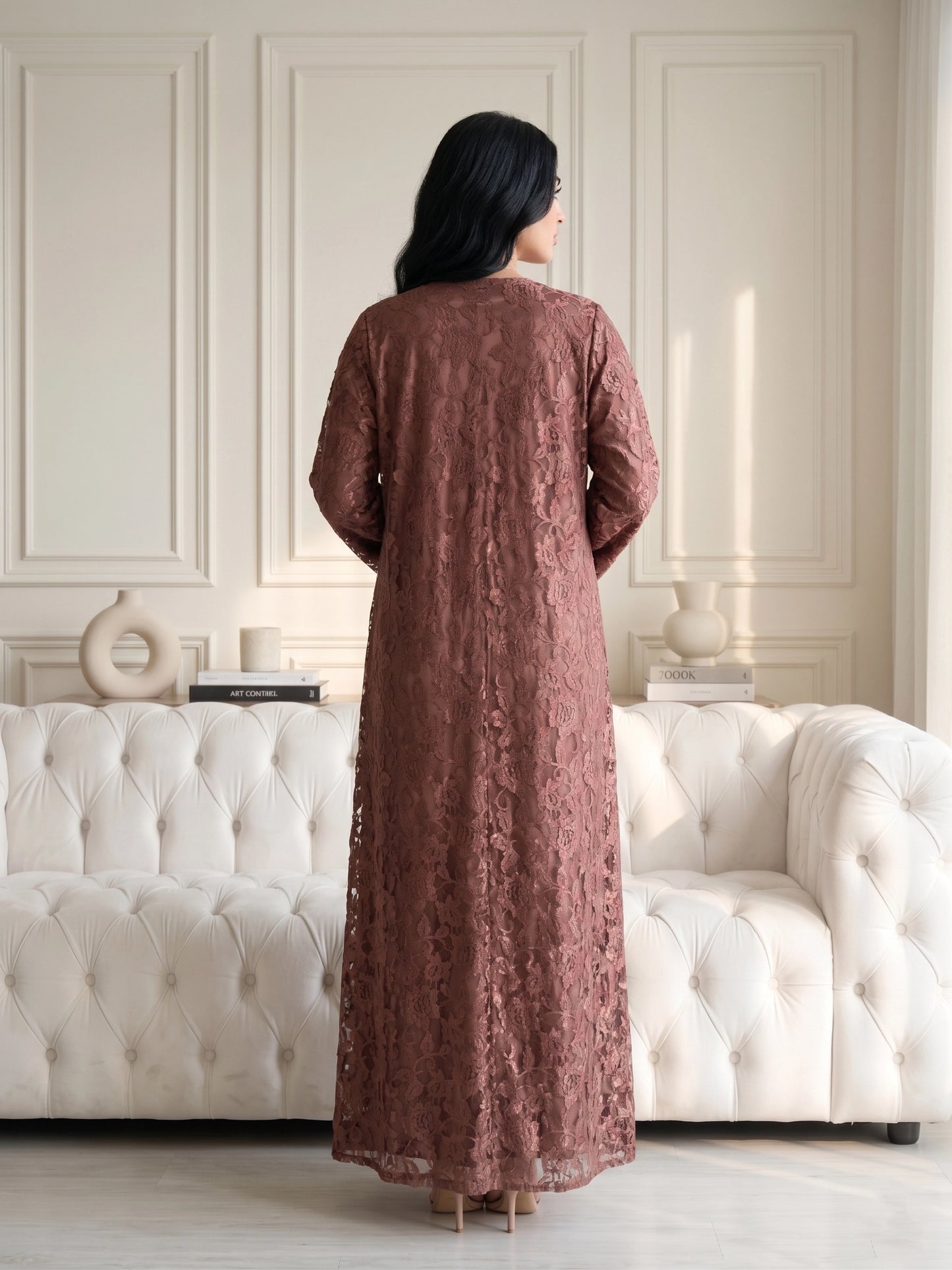 Mocha Veil Lace Abaya
