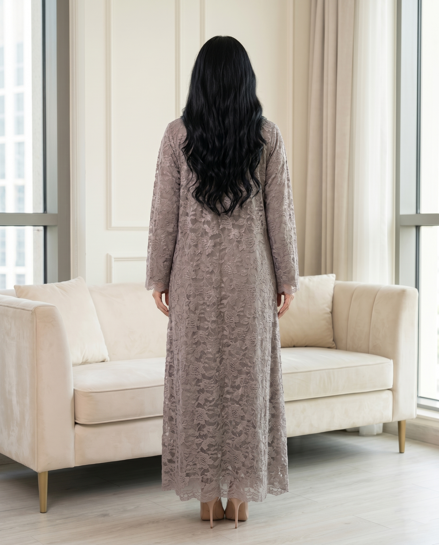 Gray Lace Layer Abaya