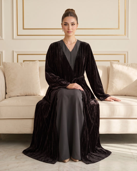 Luxe Noir Light French Velvet Abaya