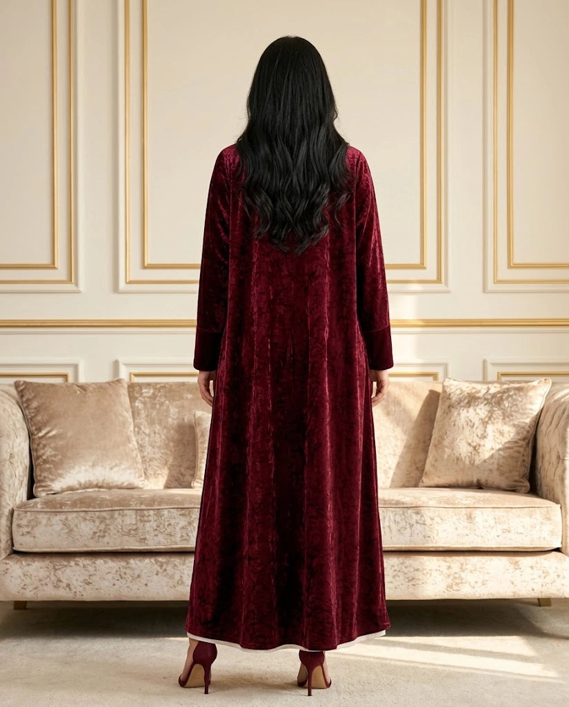 Burgundy Royale French Velvet Abaya