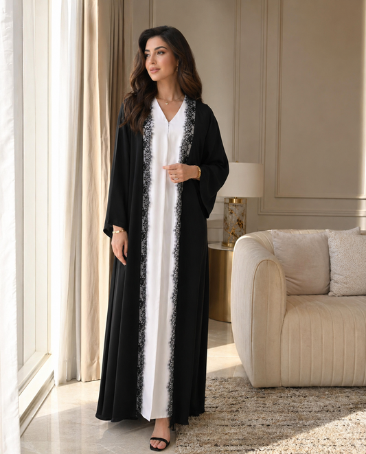 Noir Lace Elegance Abaya
