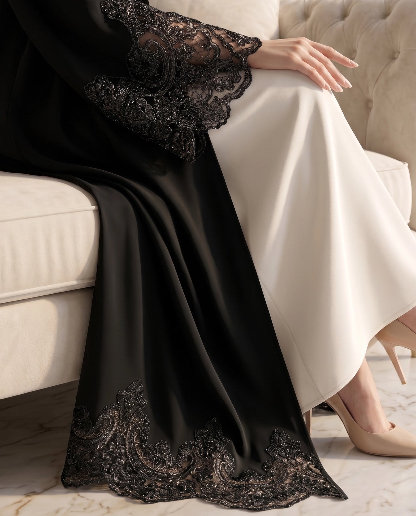 Noir Lace Elegance Korean Crepe Abaya