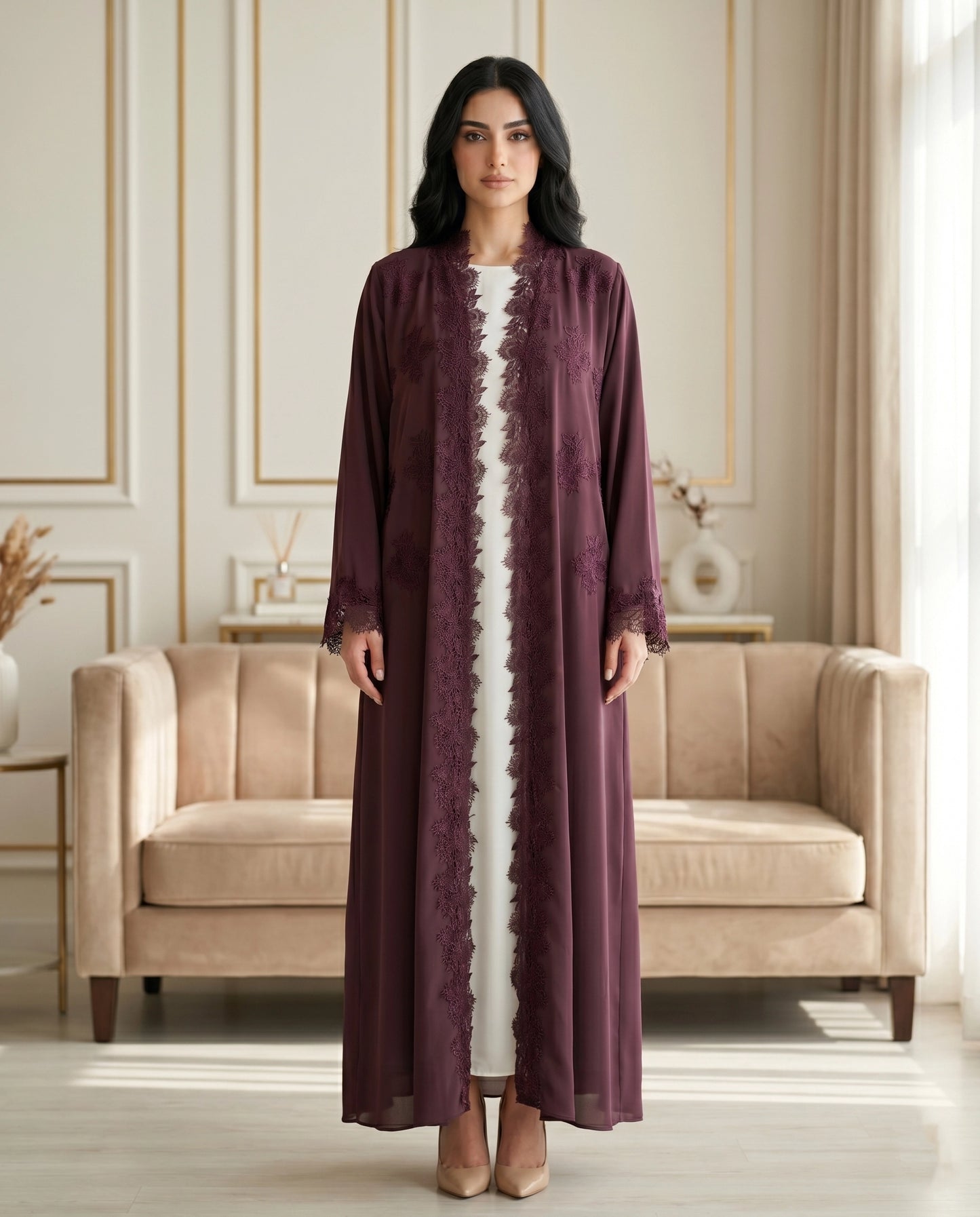 Plum Elegance Korean Crepe Abaya