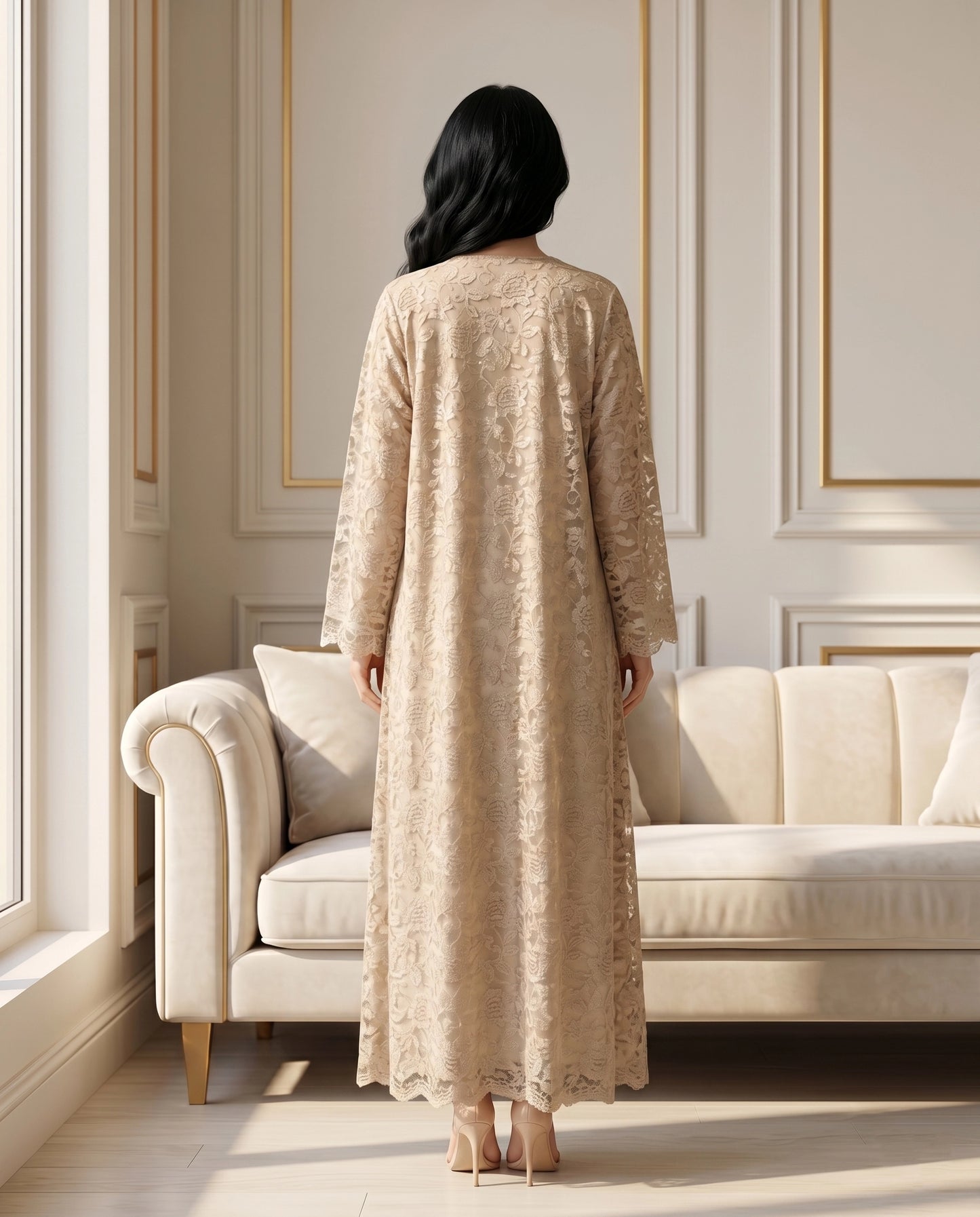 Golden Lace Elegance Lined Abaya
