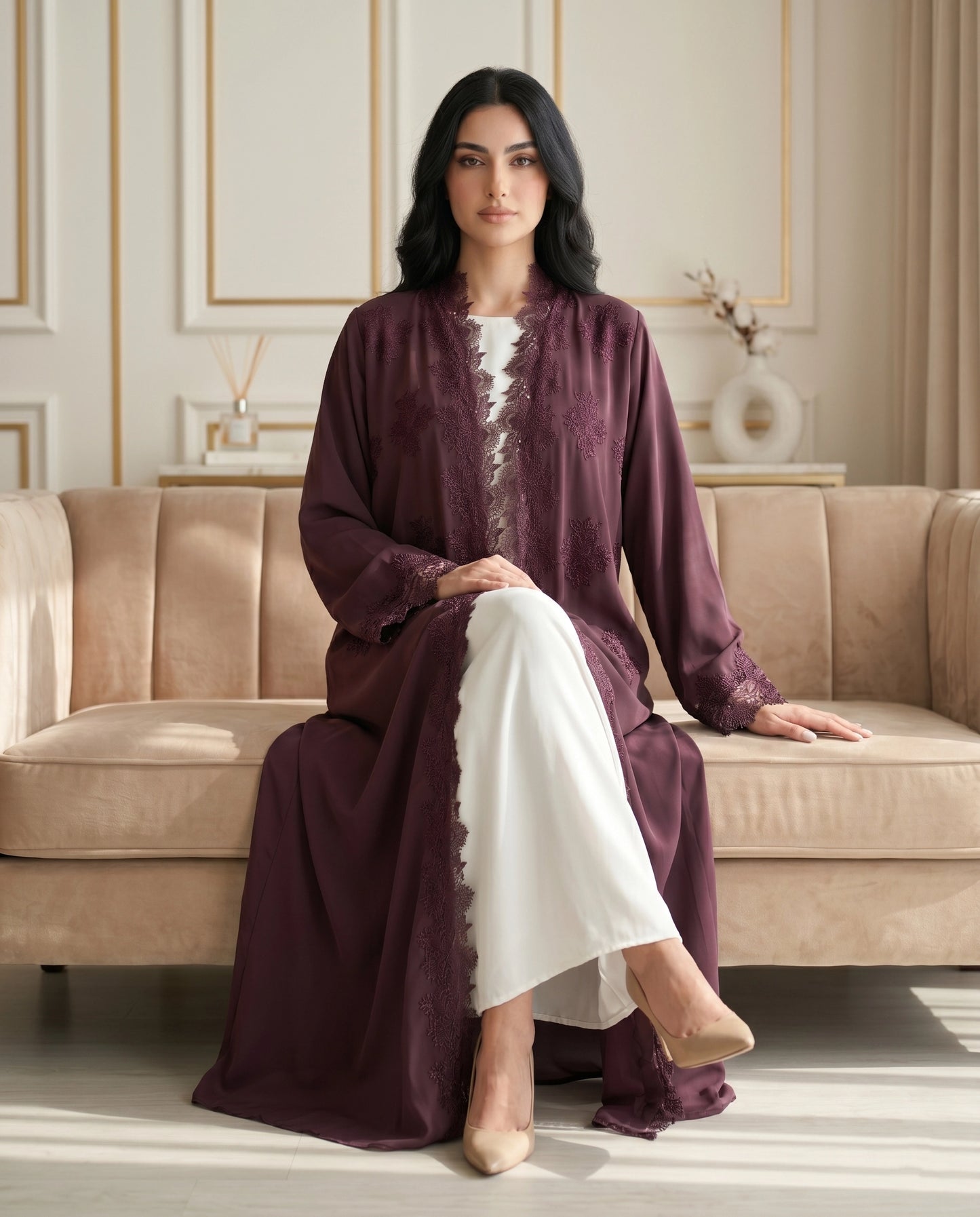 Plum Elegance Korean Crepe Abaya