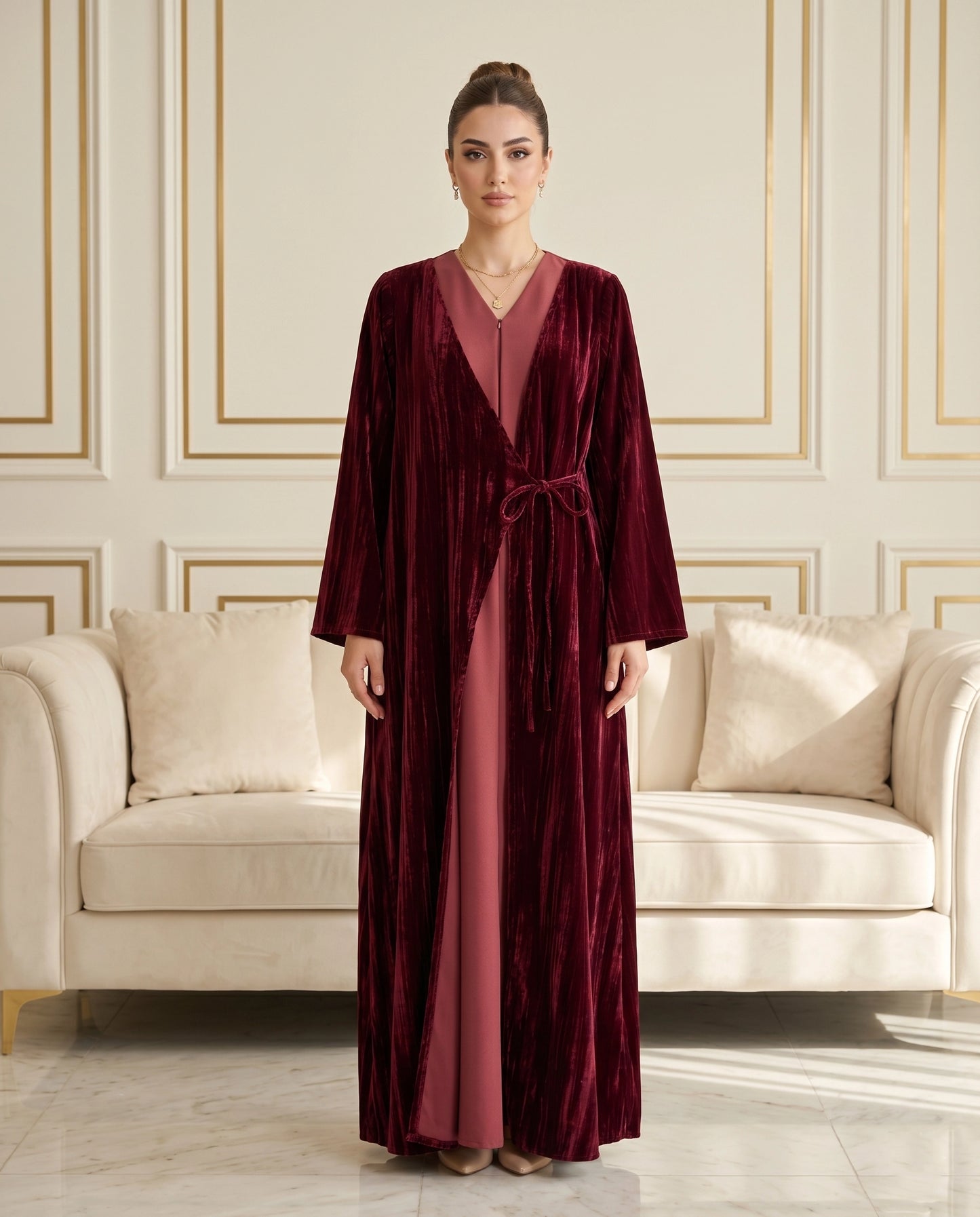 Ruby Luxe Light French Velvet Abaya