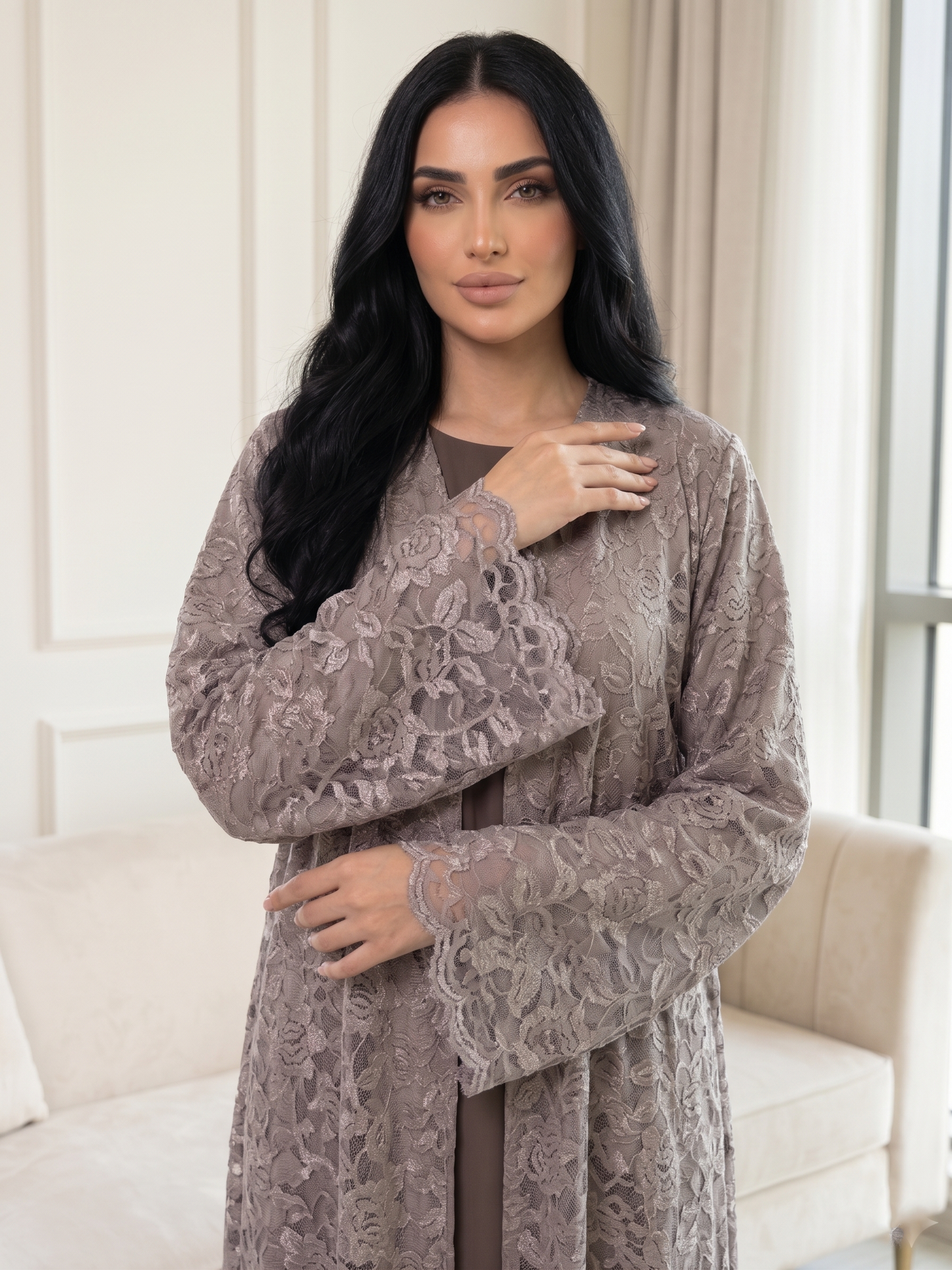 Gray Lace Layer Abaya