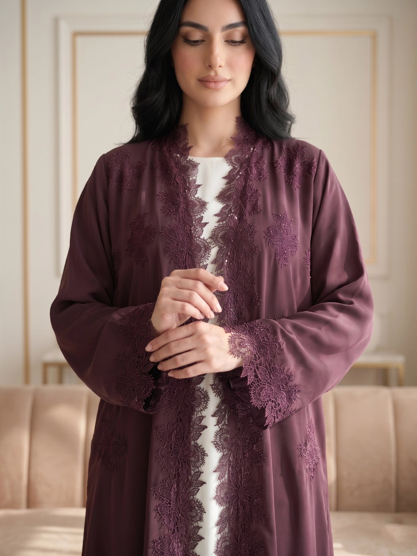 Plum Elegance Korean Crepe Abaya