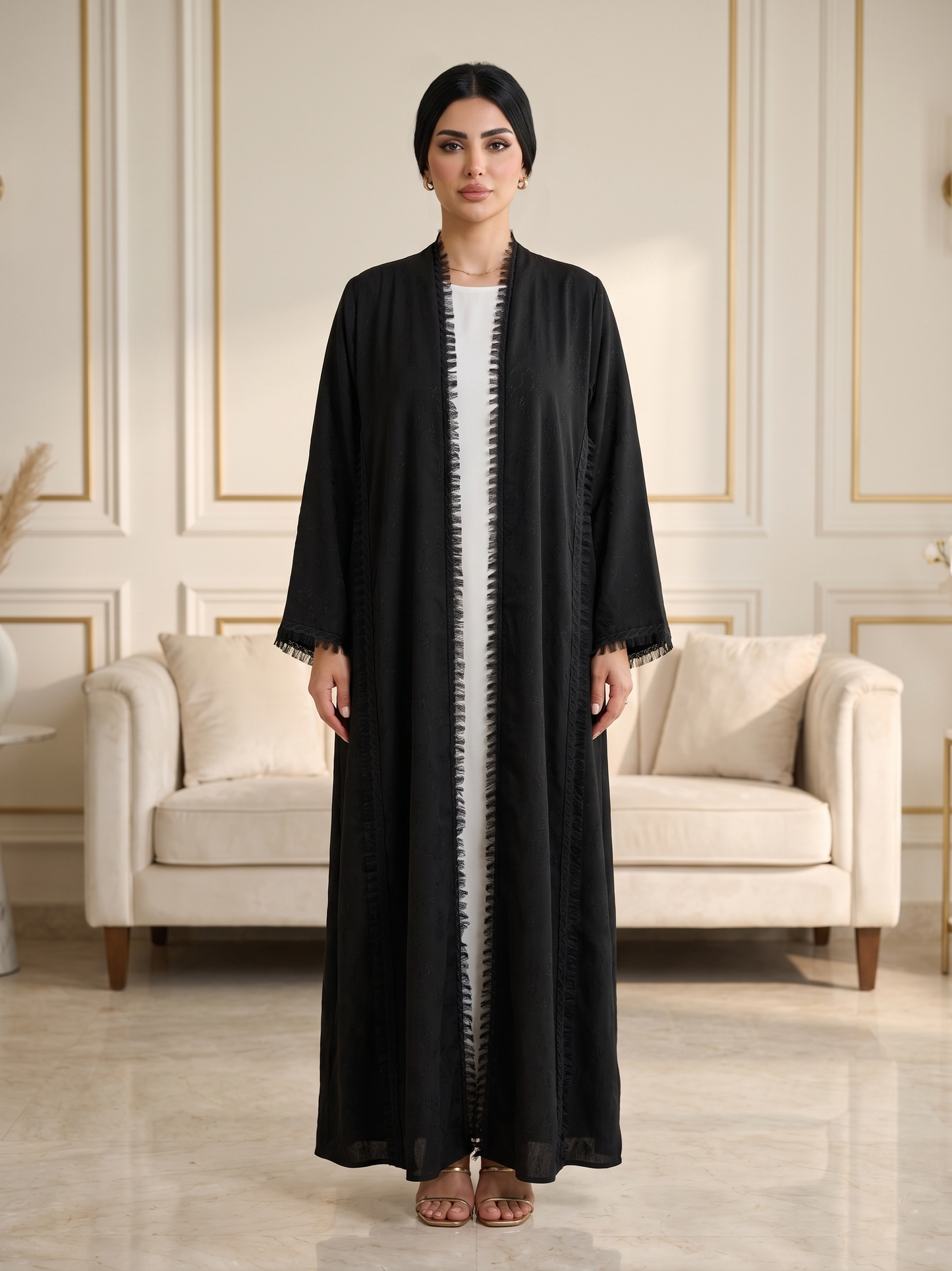 Classic Noir Trim Korean Crepe Abaya