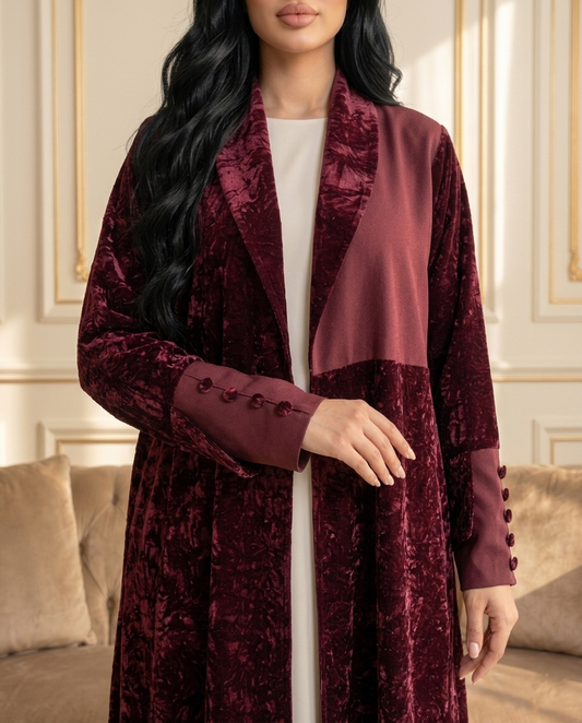 Burgundy Royale French Velvet Abaya