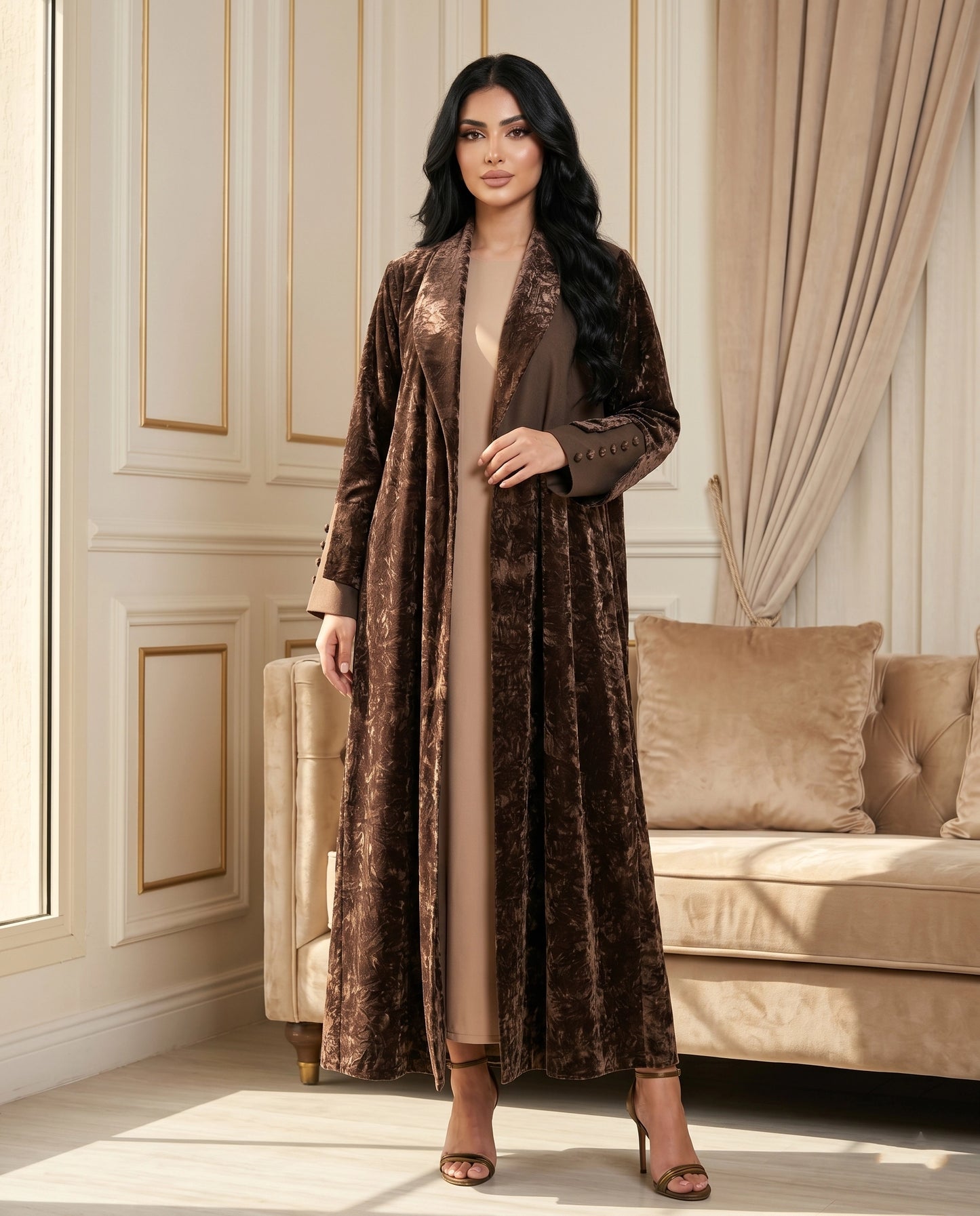 Royal Cocoa French Velvet Abaya