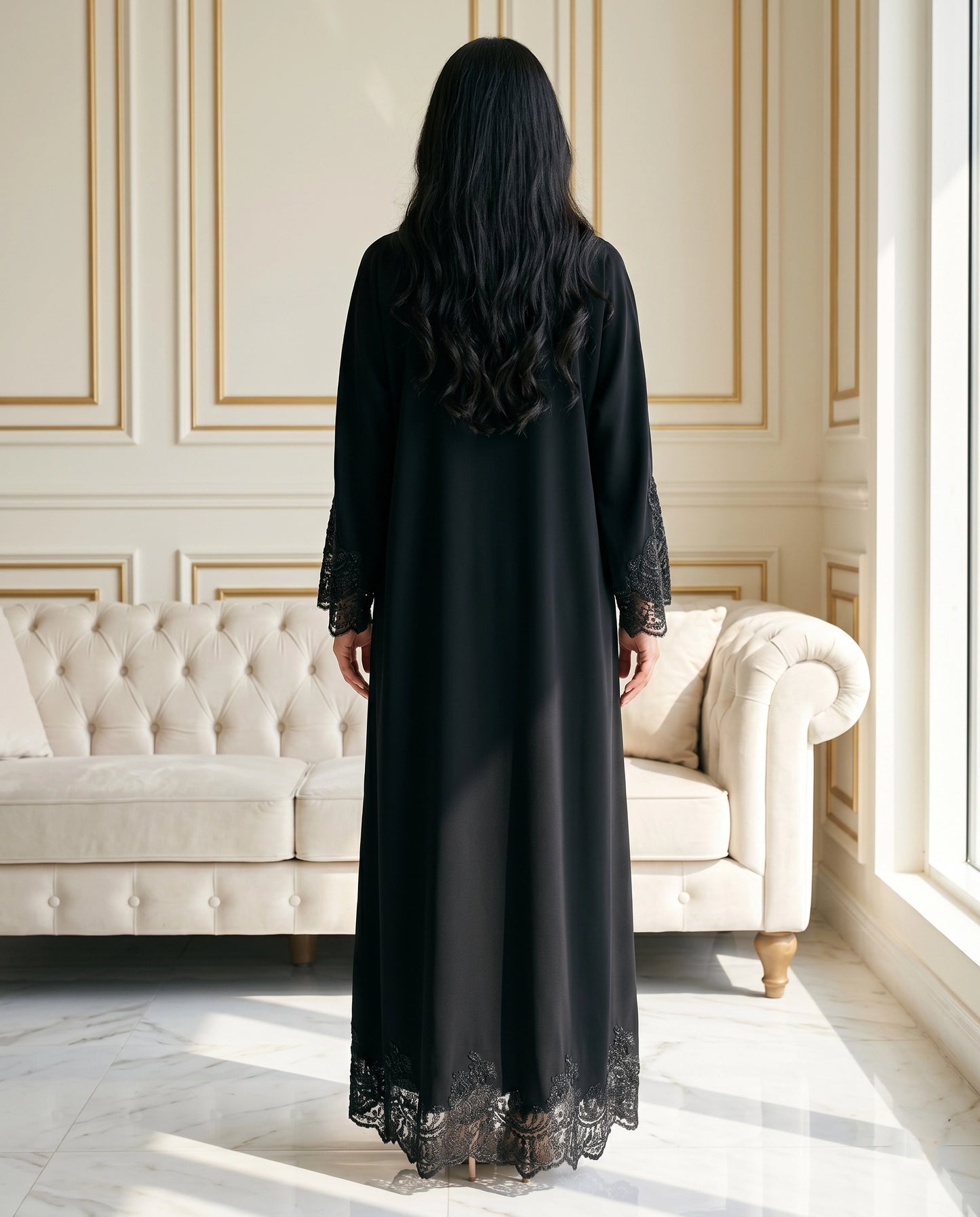 Noir Lace Elegance Korean Crepe Abaya