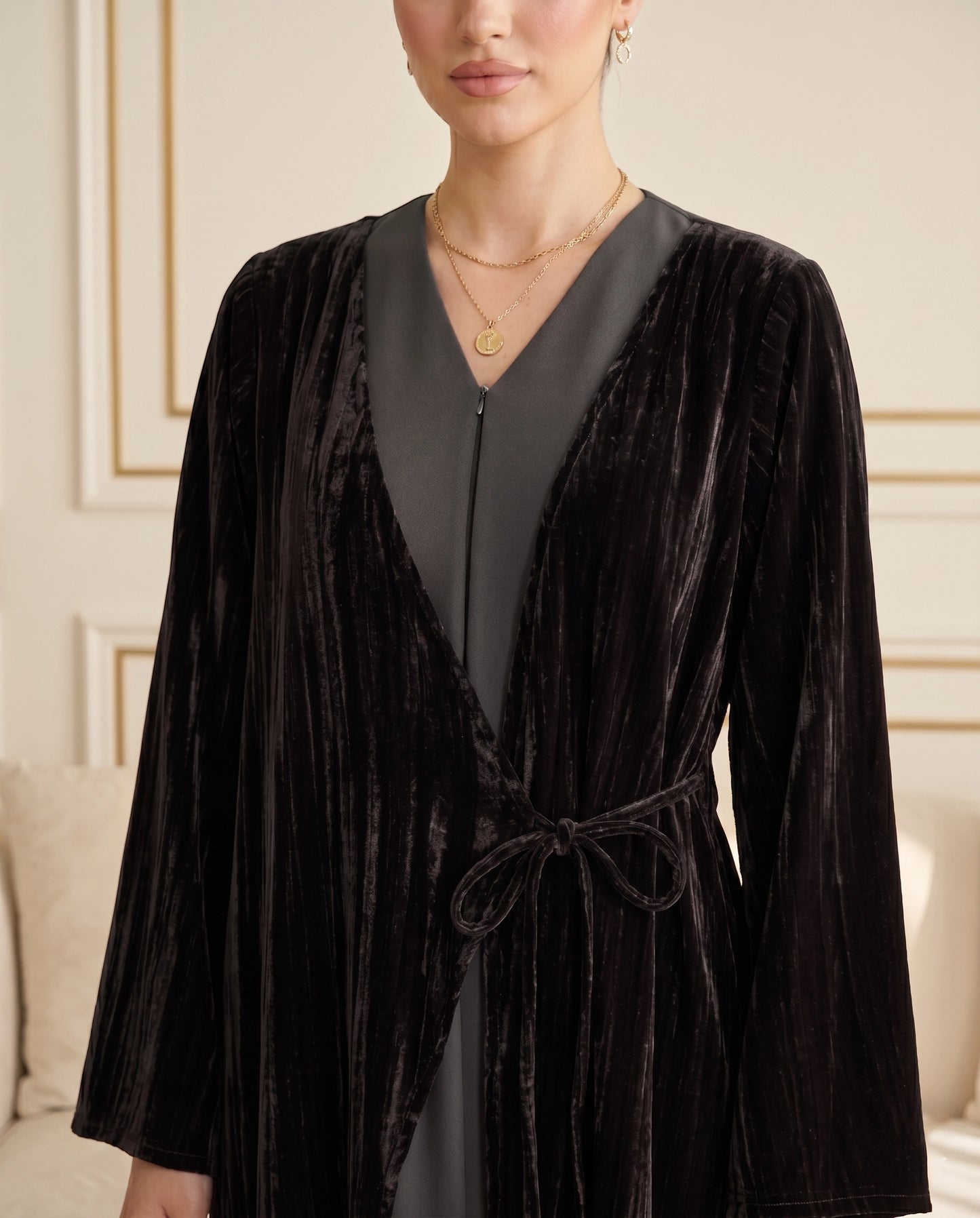 Luxe Noir Light French Velvet Abaya