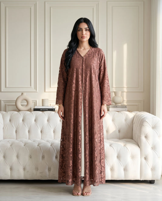 Mocha Veil Lace Abaya