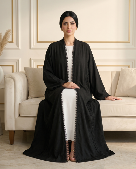 Classic Noir Trim Korean Crepe Abaya