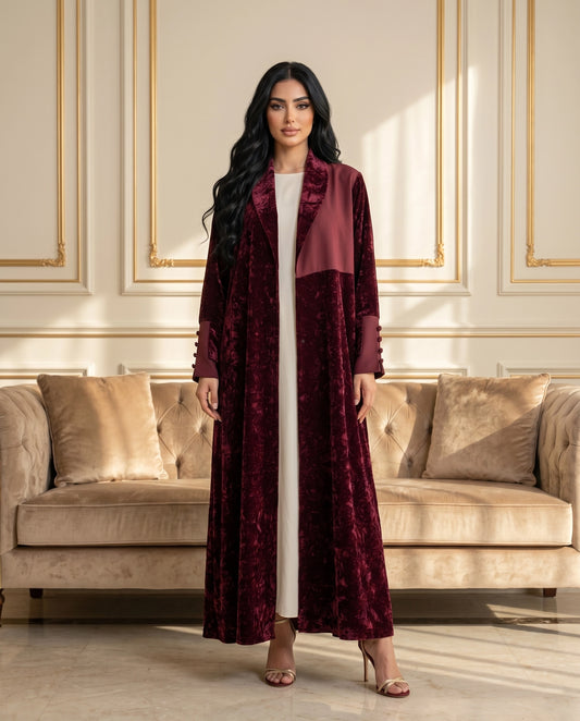 Burgundy Royale French Velvet Abaya