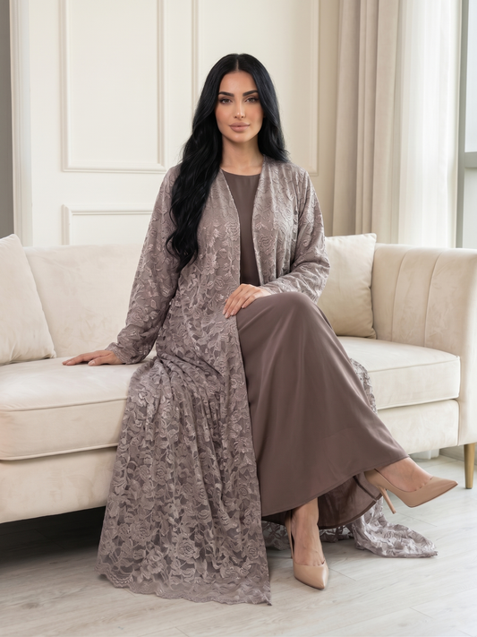 Gray Lace Layer Abaya