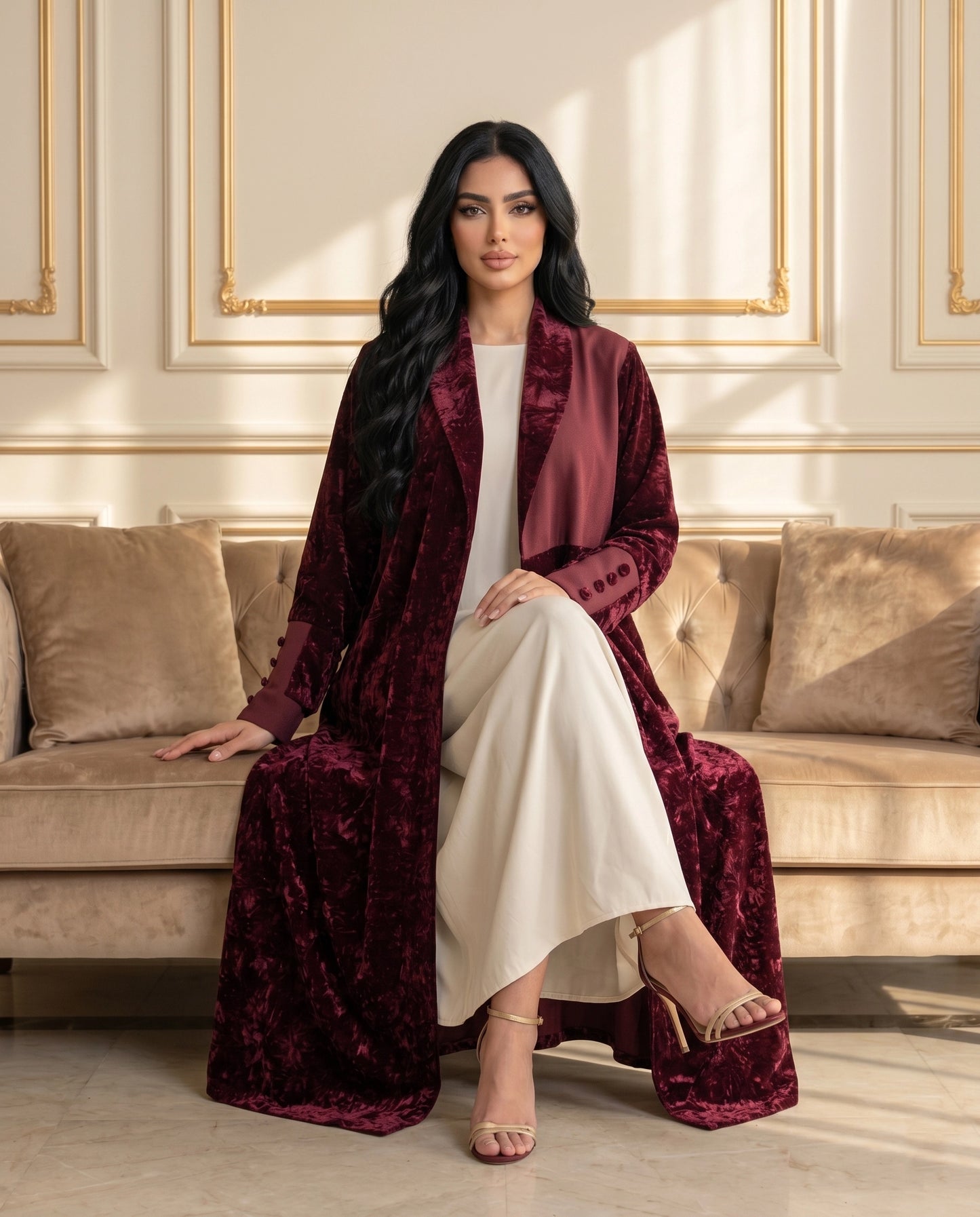 Burgundy Royale French Velvet Abaya