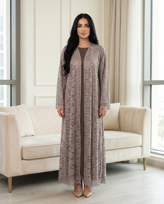 Gray Lace Layer Abaya