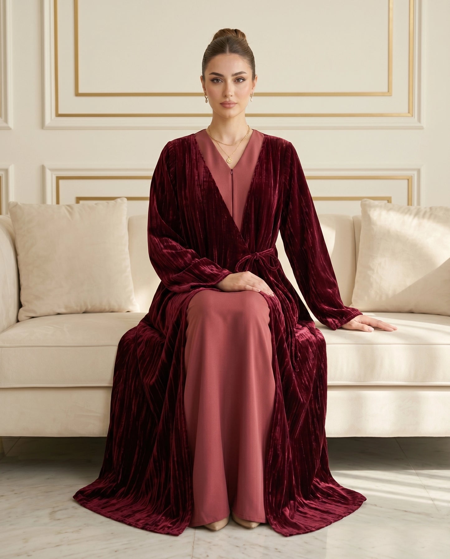 Ruby Luxe Light French Velvet Abaya
