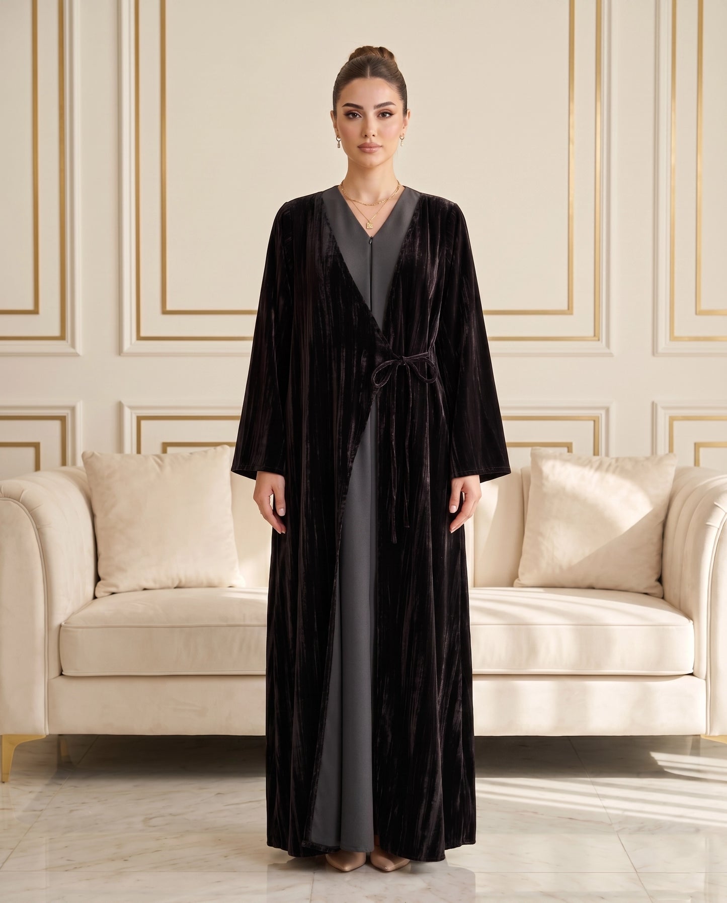 Luxe Noir Light French Velvet Abaya