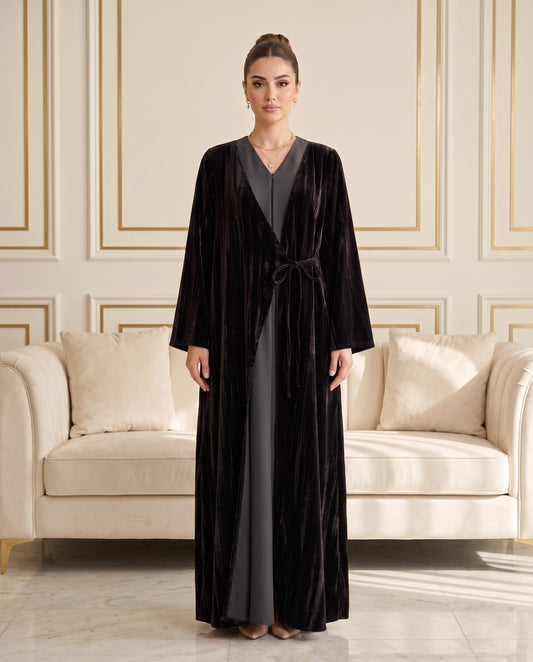 Luxe Noir Light French Velvet Abaya