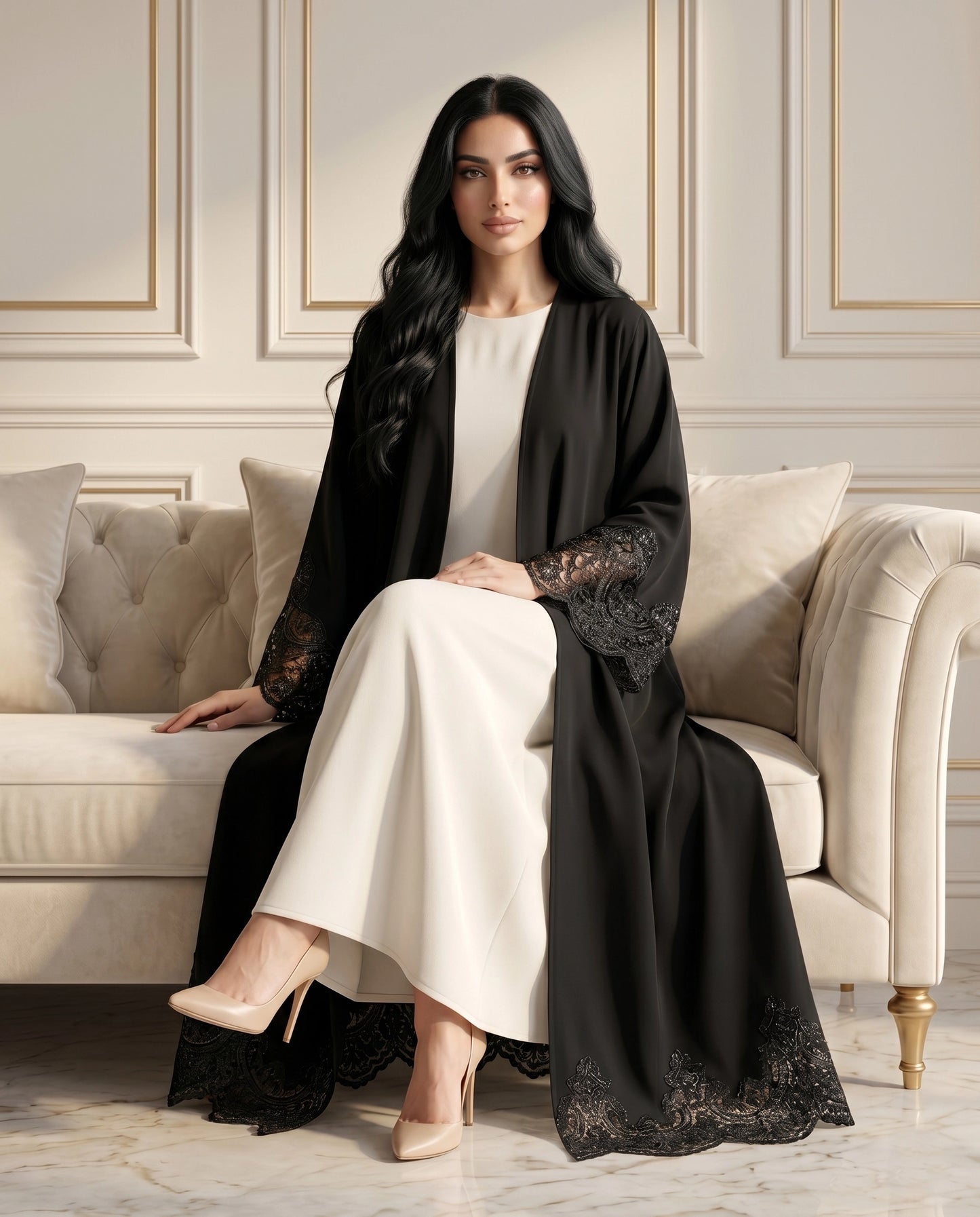 Noir Lace Elegance Korean Crepe Abaya
